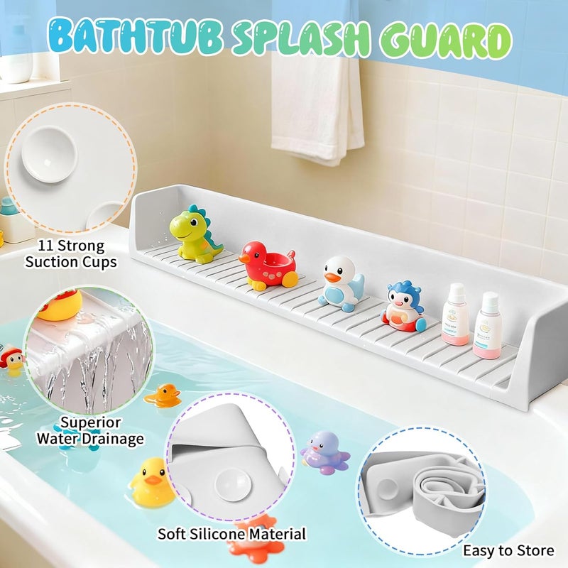 Dreamtop Bathtub Splash Guard for Tub Kids, 2.6FT Play Shelf for Bathing, Toy Tray Caddy Holder for Tub, Grey Silicone Tub Splash Guard Prevent Water Spills in Bathroom - Image 4